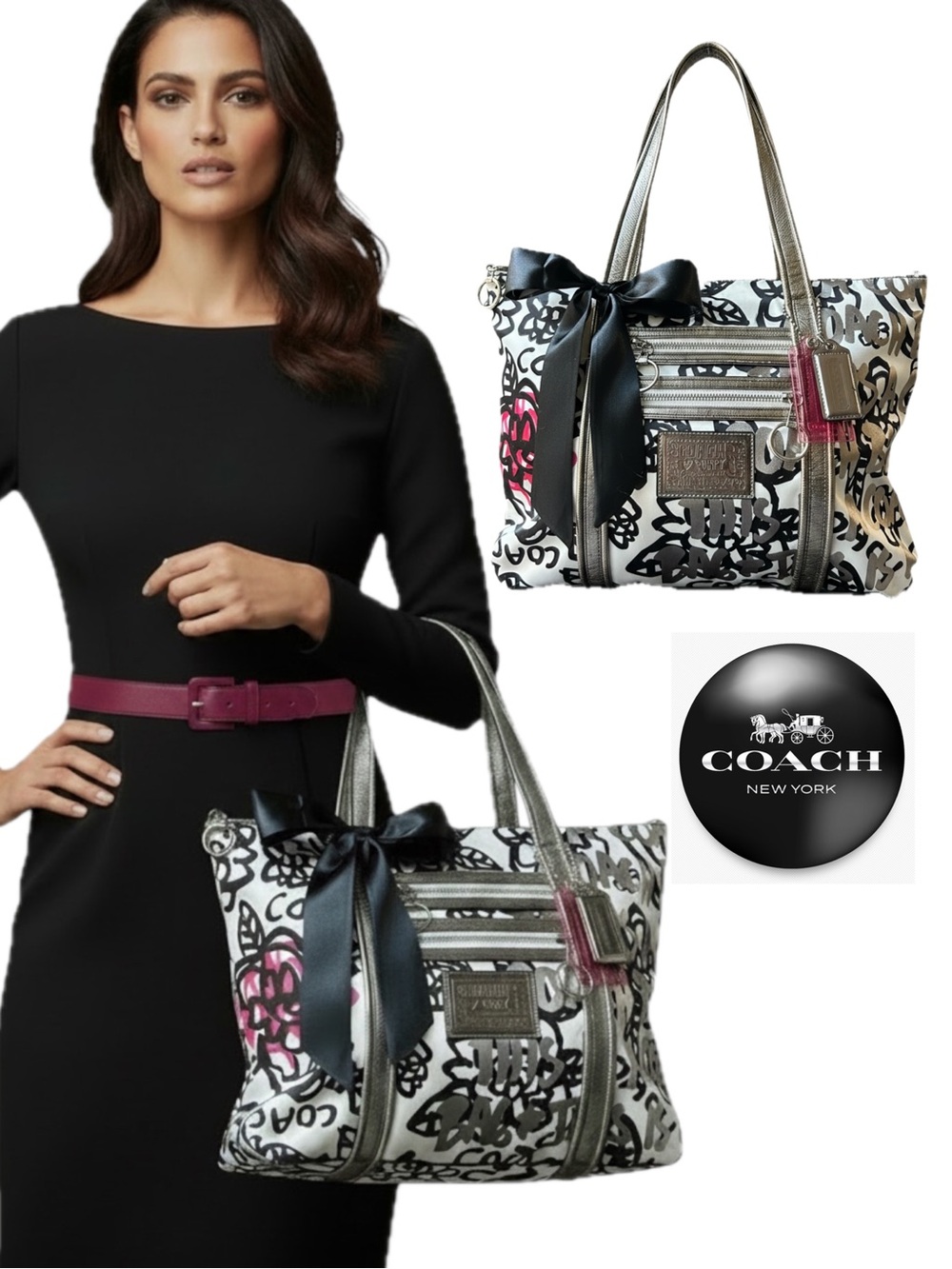 Authentic Coach Y2K Poppy Glam Floral Graffiti Tote Satchel Bag Style #14741 EUC